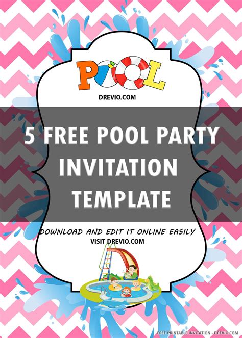 Editable Free Printable Birthday Pool Party Invitations Templates